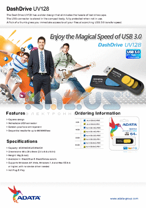 UV128 datasheet - The DashDrive UV128 has a slider design that eliminates the hassle of lost drive caps