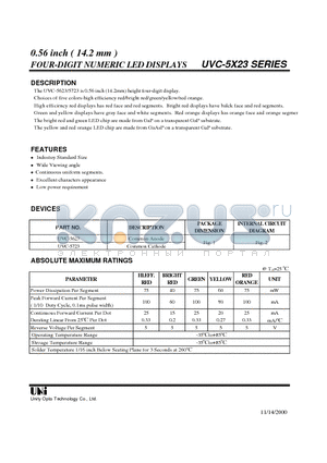 UVC-5623Y datasheet - 0.56 inch ( 14.2 mm ) FOUR-DIGIT NUMERIC LED DISPLAYS