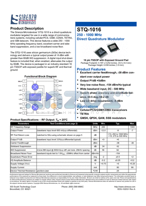 STQ-1016 datasheet - 250 - 1000 MHz Direct Quadrature Modulator