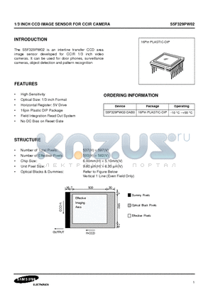 S5F329PW02-DAB0 datasheet - 1/3 INCH CCD IMAGE SENSOR FOR CCIR CAMERA