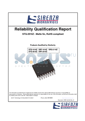 STQ-2016Z datasheet - Reliability Qualification Report