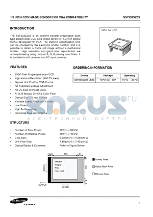 S5F333SZ03 datasheet - 1/3 INCH CCD IMAGE SENSOR FOR VGA COMPATIBILITY