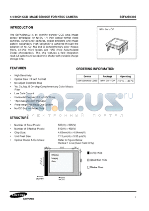 S5F425NX03 datasheet - 1/4 INCH CCD IMAGE SENSOR FOR NTSC CAMERA