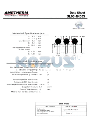 SL054R003 datasheet - Max Steady State Current upto 65`c: 3.00 A