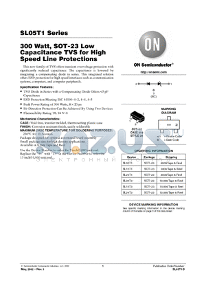 SL05T1 datasheet - 300 Watt, SOT-23 Low Capacitance TVS for High Speed Line Protections