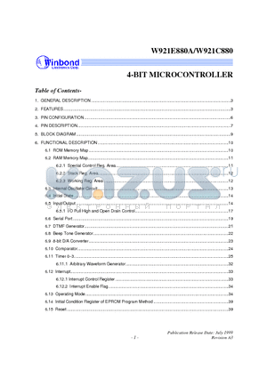 W921E880A datasheet - 4-BIT MICROCONTROLLER