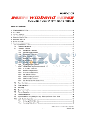 W9412G2CB datasheet - 1M  4 BANKS  32 BITS GDDR SDRAM