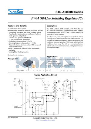 STR-A6000M datasheet - PWM Off-Line Switching Regulator ICs