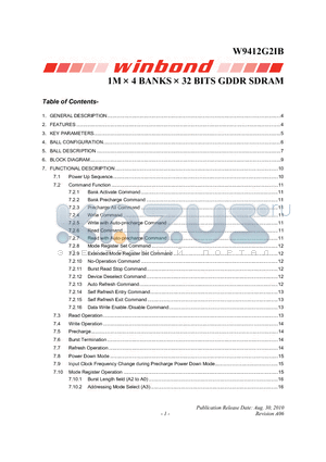 W9412G2IB datasheet - 1M  4 BANKS  32 BITS GDDR SDRAM