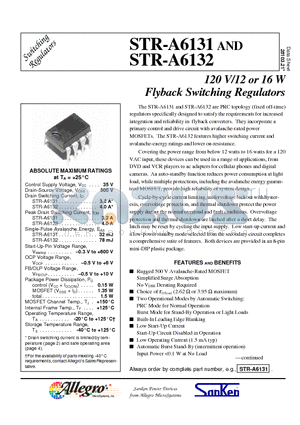 STR-A6131 datasheet - 120 V/12 or 16 W Flyback Switching Regulators