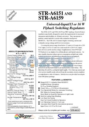 STR-A6151 datasheet - Universal-Input/13 or 16 W Flyback Switching Regulators