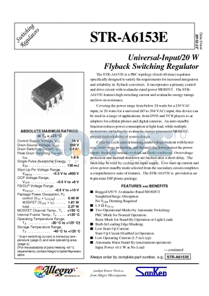 STR-A6153E datasheet - Universal-Input/20 W Flyback Switching Regulator