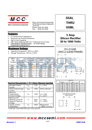 S5JL datasheet - 5 Amp Silicon Rectifier 50 to 1000 Volts