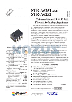 STR-A6251 datasheet - Universal-Input/15 W 50 kHz Flyback Switching Regulators
