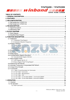 W947D2HBJX5I datasheet - 128Mb Mobile LPDDR