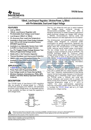 TPS780 datasheet - 150mA, Low-Dropout Regulator, Ultralow-Power, IQ 500nA with Pin-Selectable, Dual-Level Output Voltage