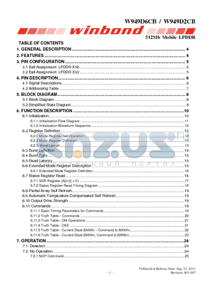 W949D2CBJX6G datasheet - 512Mb Mobile LPDDR