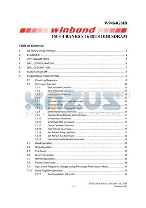 W9464G6IB datasheet - 1M  4 BANKS  16 BITS DDR SDRAM