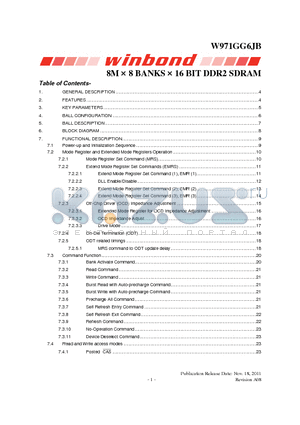 W971GG6JB25I datasheet - DLL aligns DQ and DQS transitions with clock, Auto Refresh and Self Refresh modes,  Write Data Mask