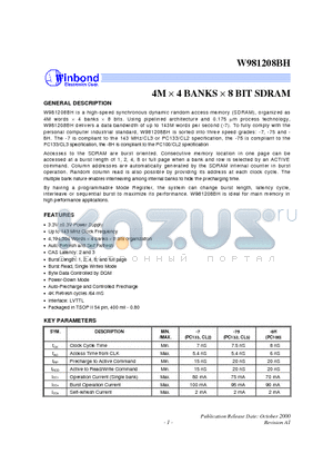 W981208BH datasheet - 4M x 4 BANKS x  8 BIT SDRAM