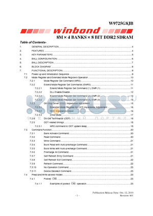 W9725G8JB datasheet - 8M  4 BANKS  8 BIT DDR2 SDRAM