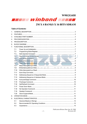 W9812G6IH-5 datasheet - high-speed synchronous dynamic random access memory (SDRAM)