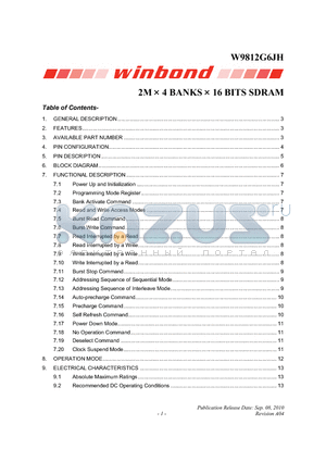 W9812G6JH datasheet - 2M  4 BANKS  16 BITS SDRAM