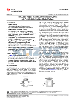 TPS780_09 datasheet - 150mA, Low-Dropout Regulator, Ultralow-Power, IQ 500nA with Pin-Selectable, Dual-Level Output Voltage