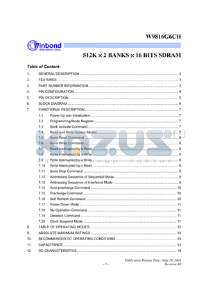 W9816G6CH datasheet - 512K  2 BANKS  16 BITS SDRAM