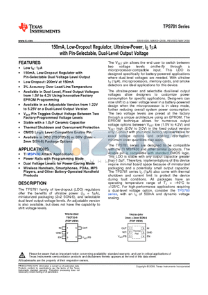 TPS78101DRVRG4 datasheet - 150mA, Low-Dropout Regulator, Ultralow-Power, IQ 1mA with Pin-Selectable, Dual-Level Output Voltage