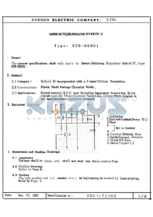 STR-S6301A datasheet - SWITCHING REGULATOR HYRRTD lC