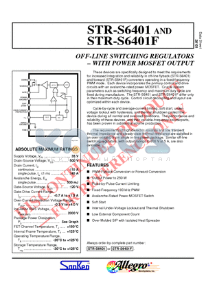 STR-S6401 datasheet - OFF-LINE SWITCHING REGULATORS  WITH POWER MOSFET OUTPUT