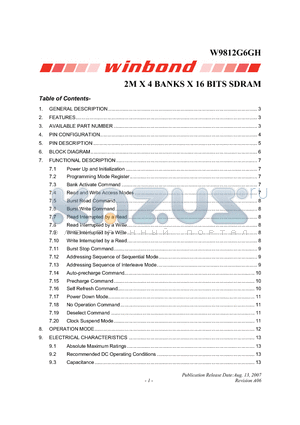 W9812G6GH-75 datasheet - 2M X 4 BANKS X 16 BITS SDRAM