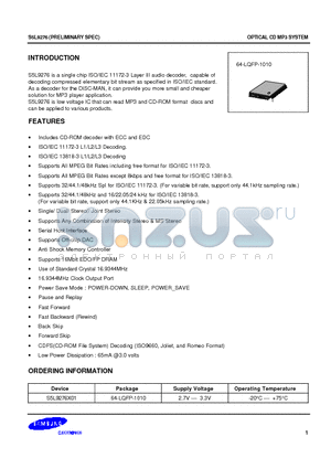 S5L9276 datasheet - OPTICAL CD MP3 SYSTEM