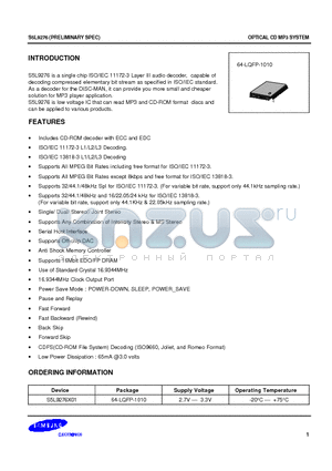 S5L9276X01 datasheet - OPTICAL CD MP3 SYSTEM
