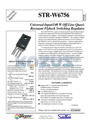 STR-W6756 datasheet - Universal-Input/140 W Off-Line Quasi-Resonant Flyback Switching Regulator