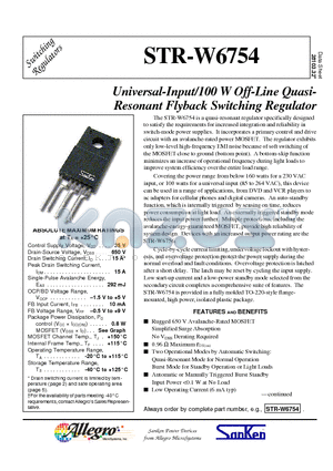 STR-W6754 datasheet - Universal-Input/100 W Off-Line Quasi-Resonant Flyback Switching Regulator