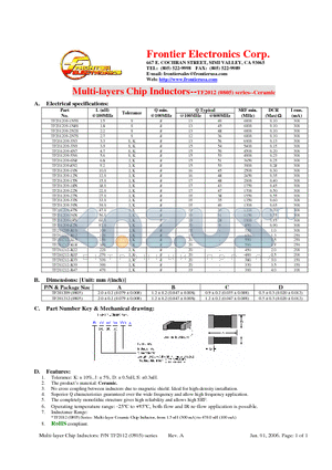 TF201209 datasheet - Multi-layers Chip Inductors