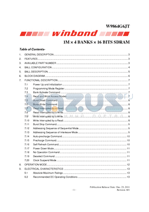 W9864G6JT datasheet - 1M  4 BANKS  16 BITS SDRAM