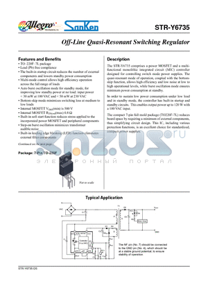 STR-Y6735 datasheet - Off-Line Quasi-Resonant Switching Regulator