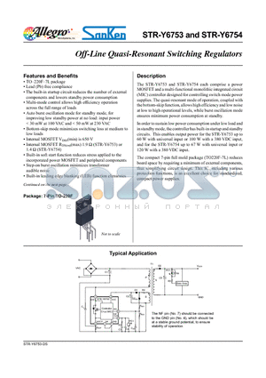 STR-Y6753 datasheet - Off-Line Quasi-Resonant Switching Regulators