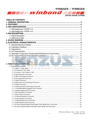 W988D2FBJX6I datasheet - 256Mb Mobile LPSDR