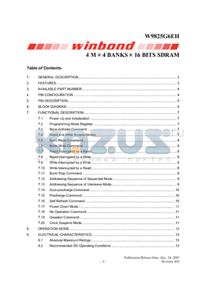 W9825G6EH datasheet - 4 M  4 BANKS  16 BITS SDRAM