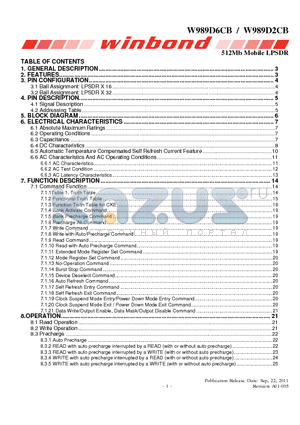 W989D6CBGX7E datasheet - 512Mb Mobile LPSDR