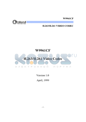 W9961CF datasheet - H.263/H.261 Video Codec