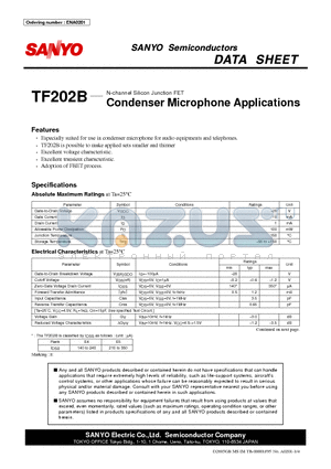 TF202B datasheet - N-channel Silicon Junction FET Condenser Microphone Applications