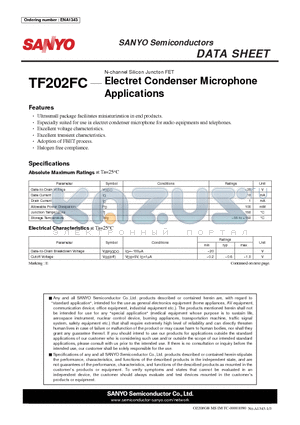 TF202FC datasheet - N-channel Silicon Juncton FET Electret Condenser Microphone Applications