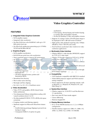 W9970CF datasheet - VIDEO GRAPHICS CONTROLLER