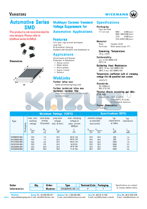 WA0805ML180A datasheet - Multilayer Ceramic Transient Voltage Suppressors for Automotive Applications