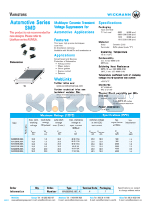 WA1206ML180A datasheet - Multilayer Ceramic Transient Voltage Suppressors for Automotive Applications